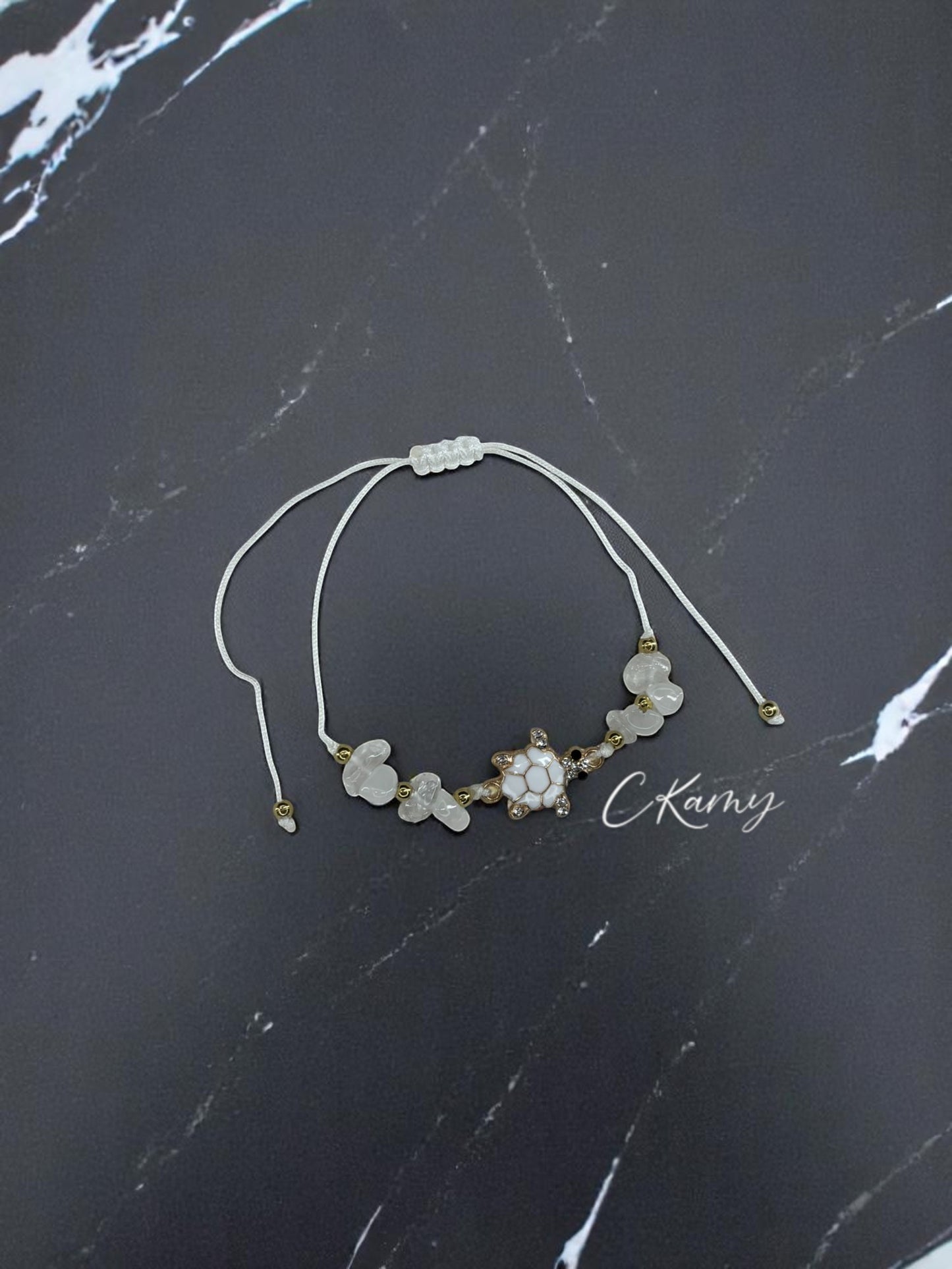 Bracelet femme cordon tortue blanc