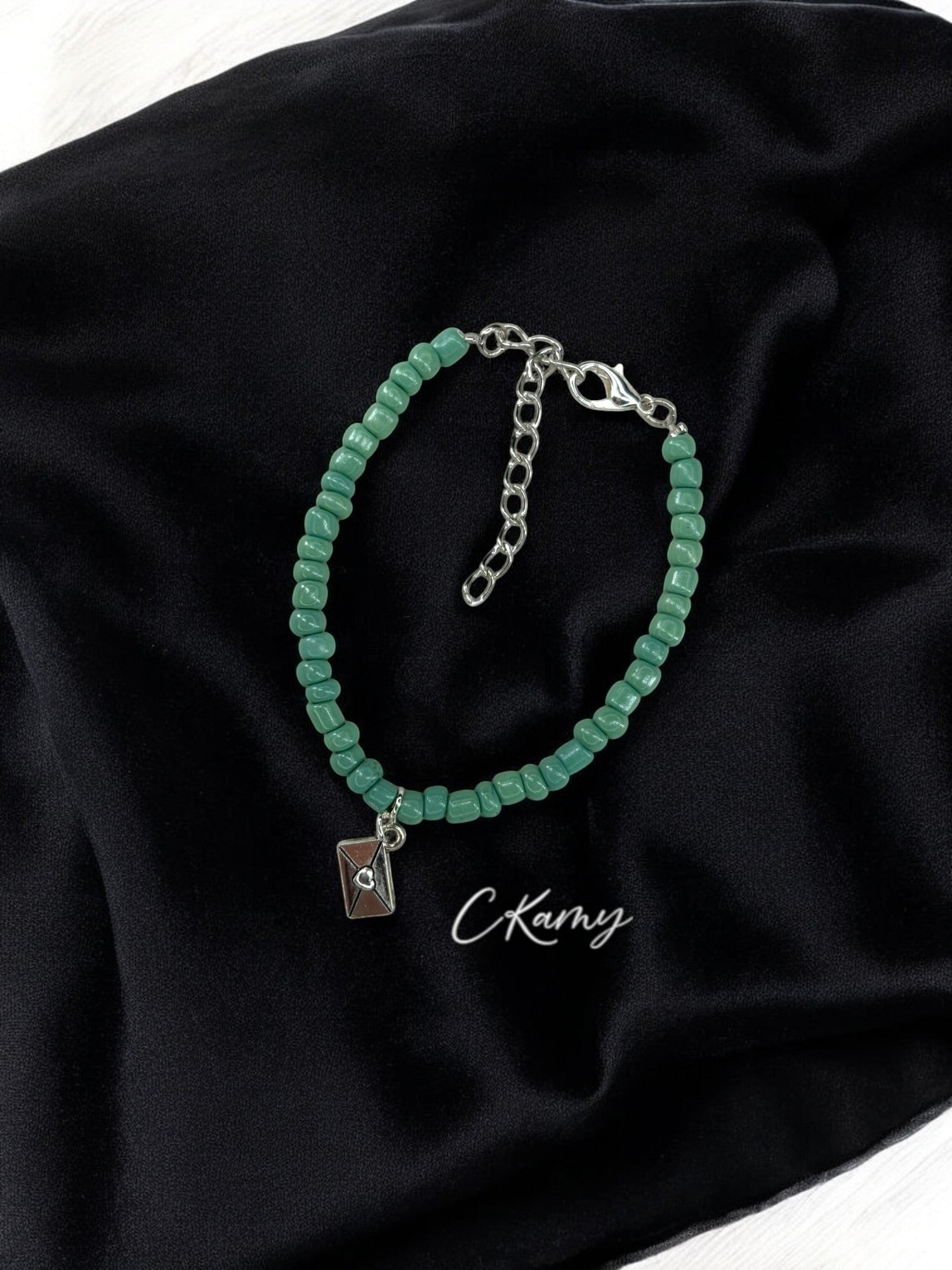Bracelet femme courrier rocaille bleu vert clair