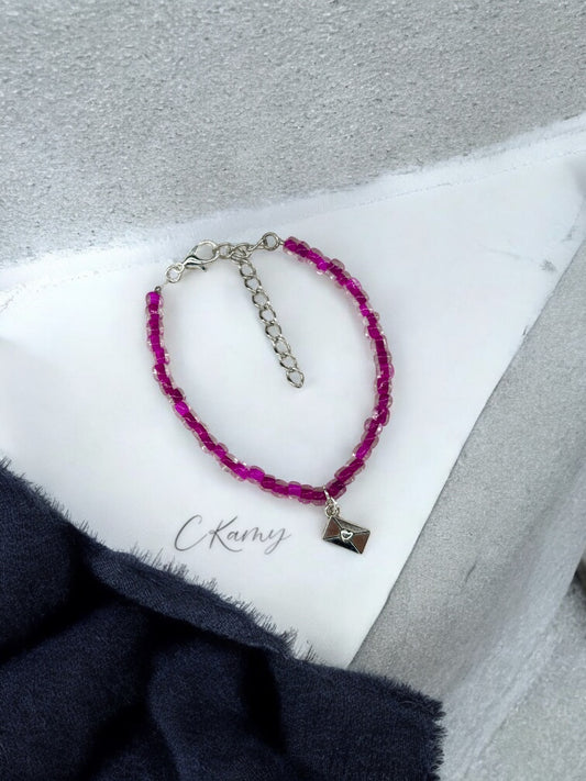 Bracelet femme courrier rocaille violet transparent