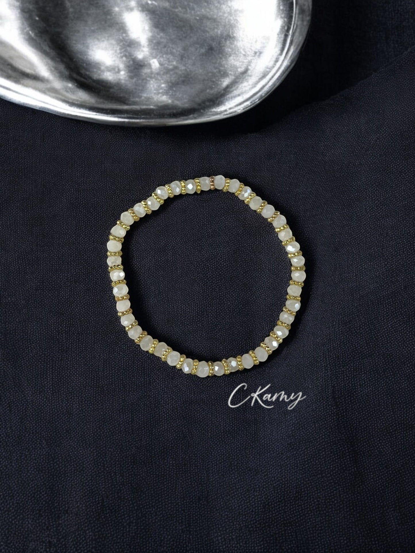Bracelet femme facettes 4mm blanc doré