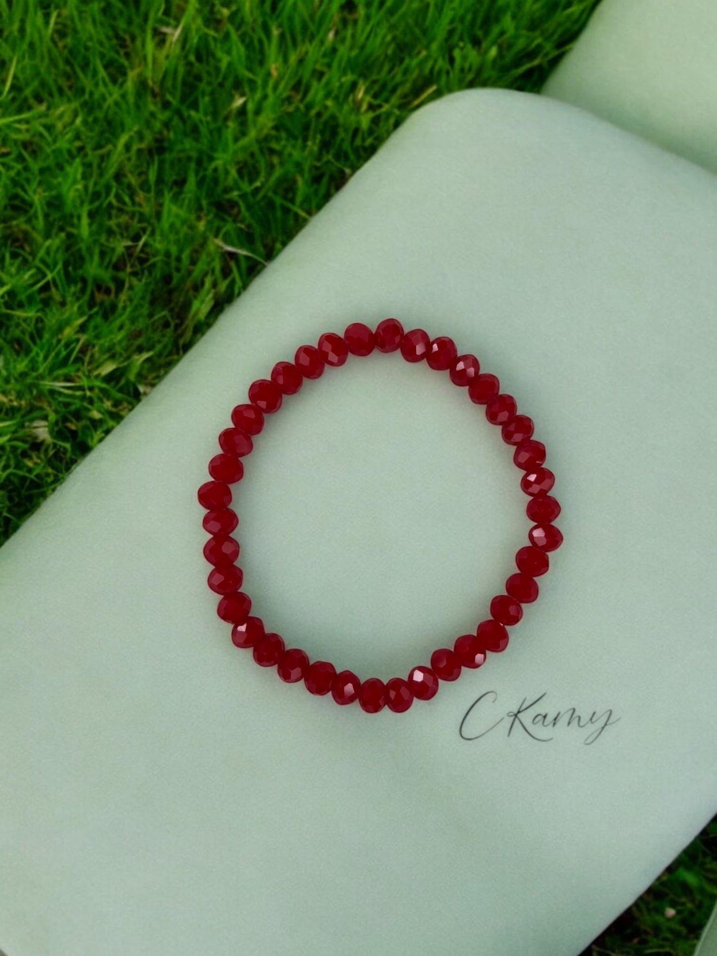 Bracelet femme facettes 6mm rouge foncé