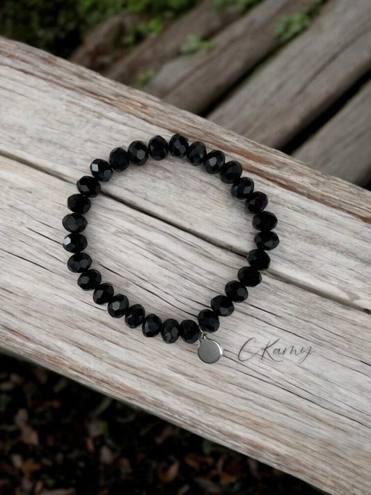 Bracelet femme facettes 8mm noir