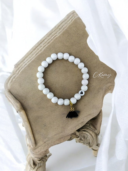 Bracelet femme fleur tissu noir coeur noir