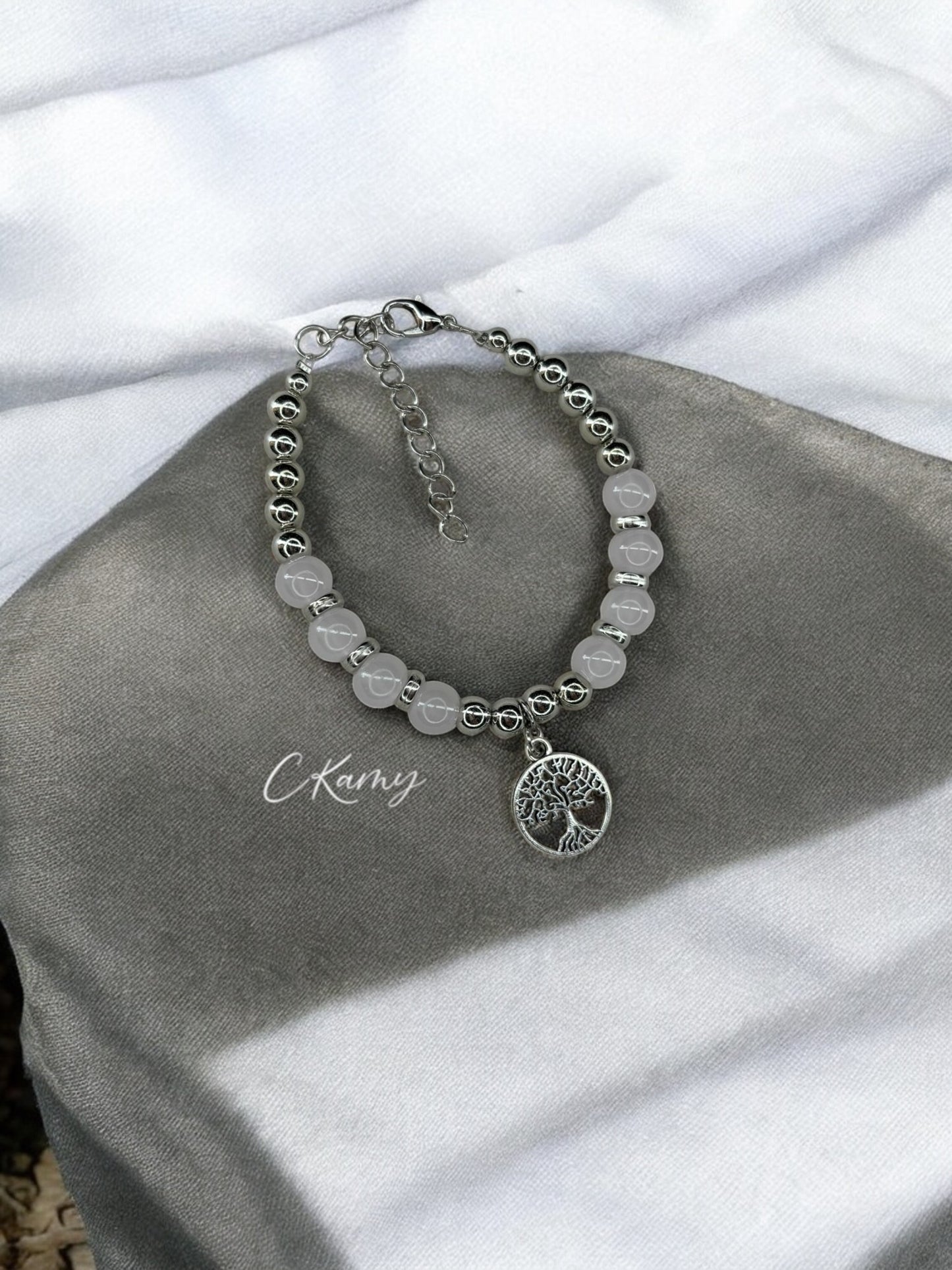 Bracelet femme grand arbre de vie argent gris clair
