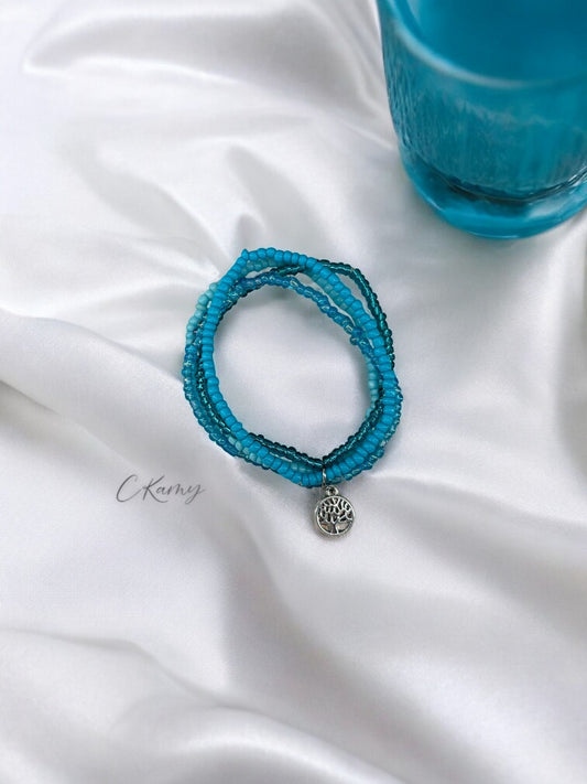 Bracelet femme multi rocailles arbre de vie bleu