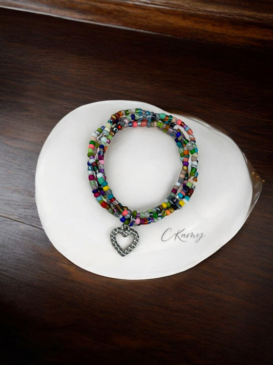Bracelet femme multi rocailles coeur perlé 4 multicolore