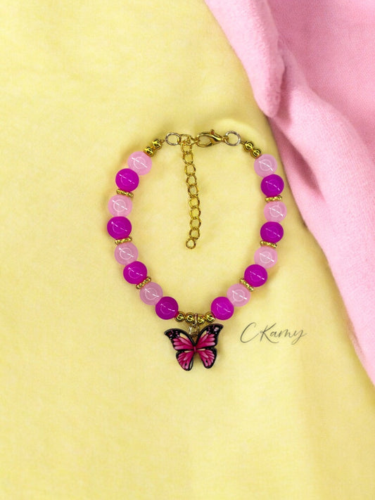 Bracelet femme papillon multicolore doré rose flash rose