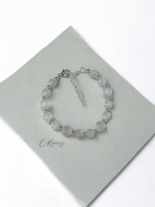 Bracelet femme perles alternées blanc