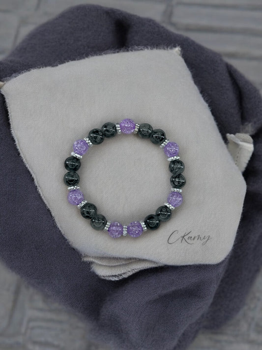 Bracelet femme perles alternées gris violet