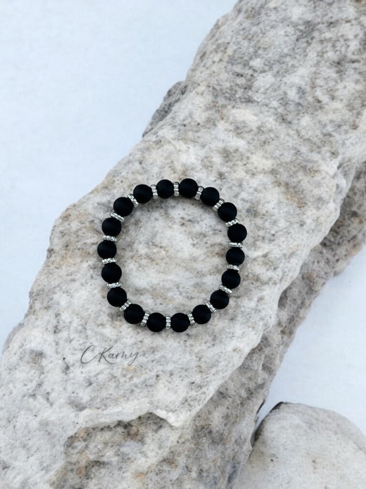 Bracelet femme perles alternées noir