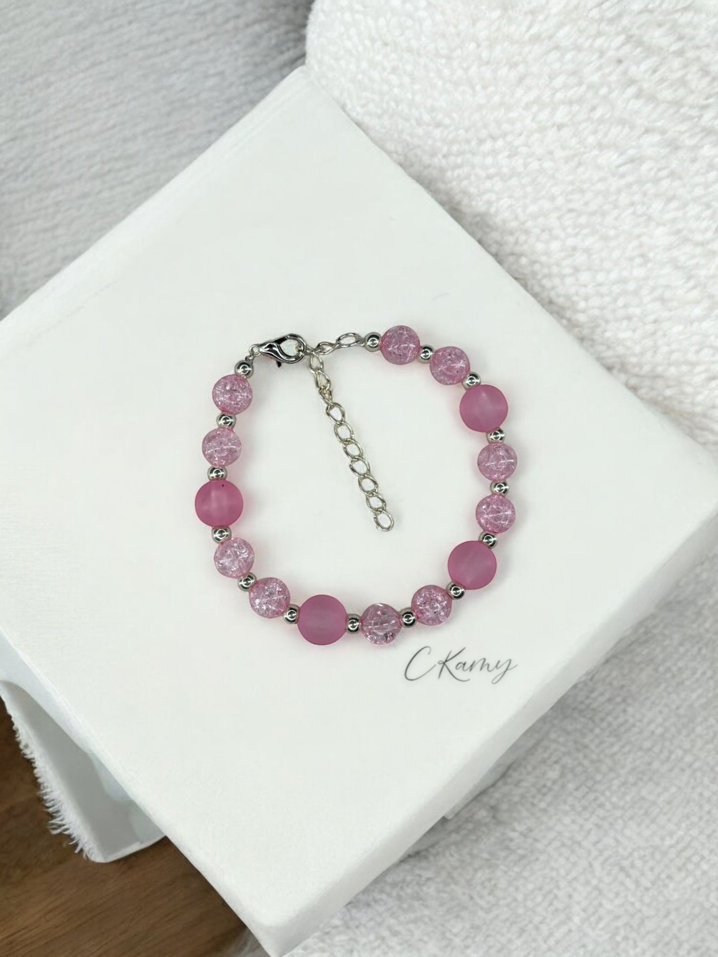 Bracelet femme perles alternées rose