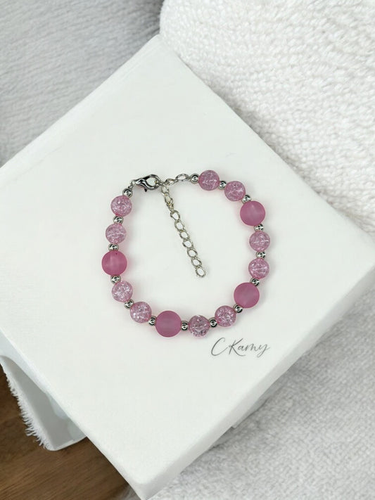Bracelet femme perles alternées rose