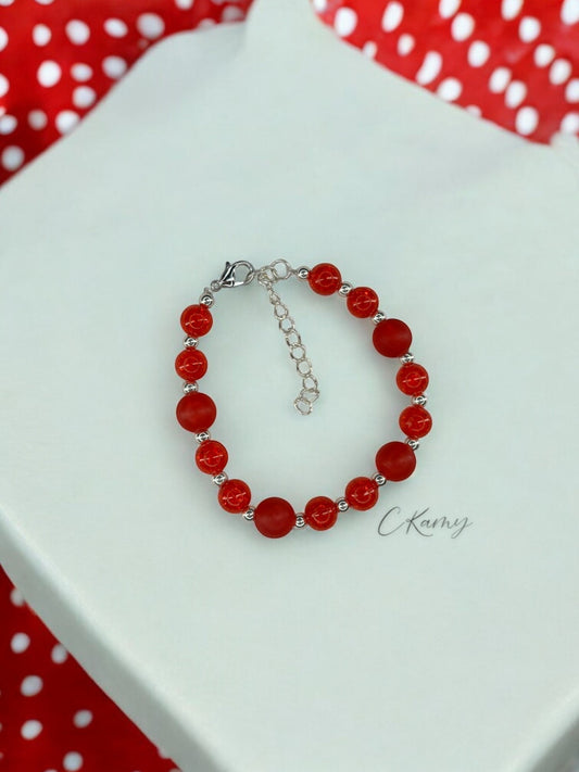Bracelet femme perles alternées rouge