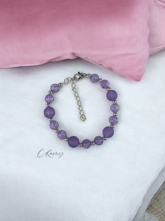 Bracelet femme perles alternées violet