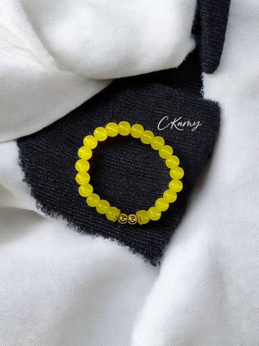 Bracelet femme perles de verre floral doré 6mm jaune