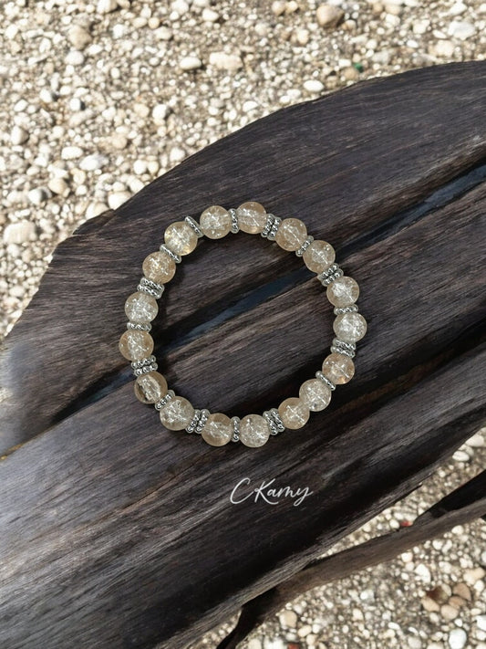 Bracelet femme perles de verre intercalaire argent beige