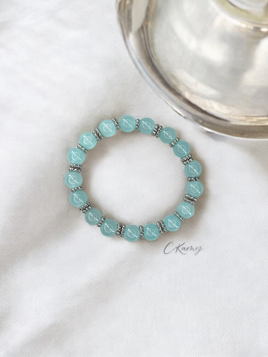 Bracelet femme perles de verre intercalaire argent bleu ciel