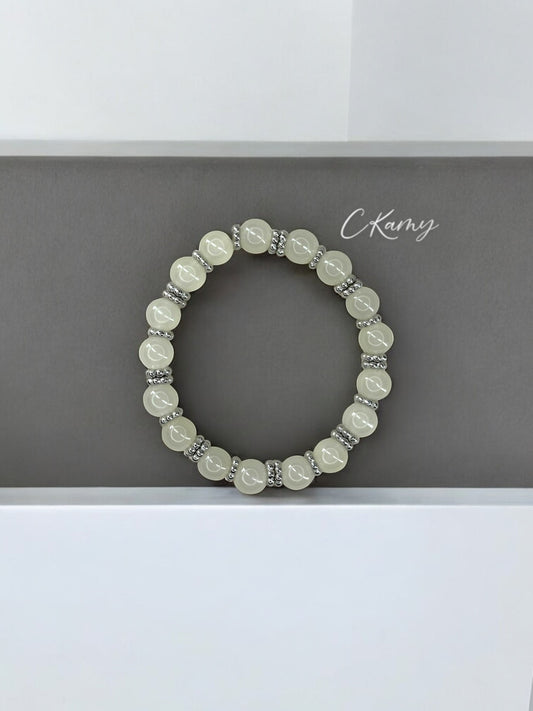 Bracelet femme perles de verre intercalaire argent jaune clair