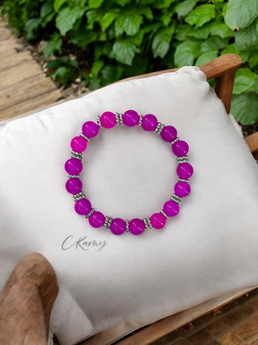 Bracelet femme perles de verre intercalaire argent rose flash