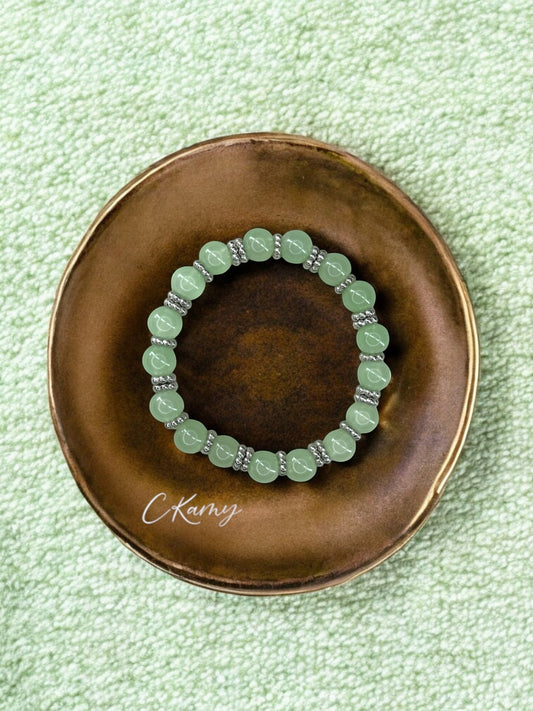 Bracelet femme perles de verre intercalaire argent vert d'eau