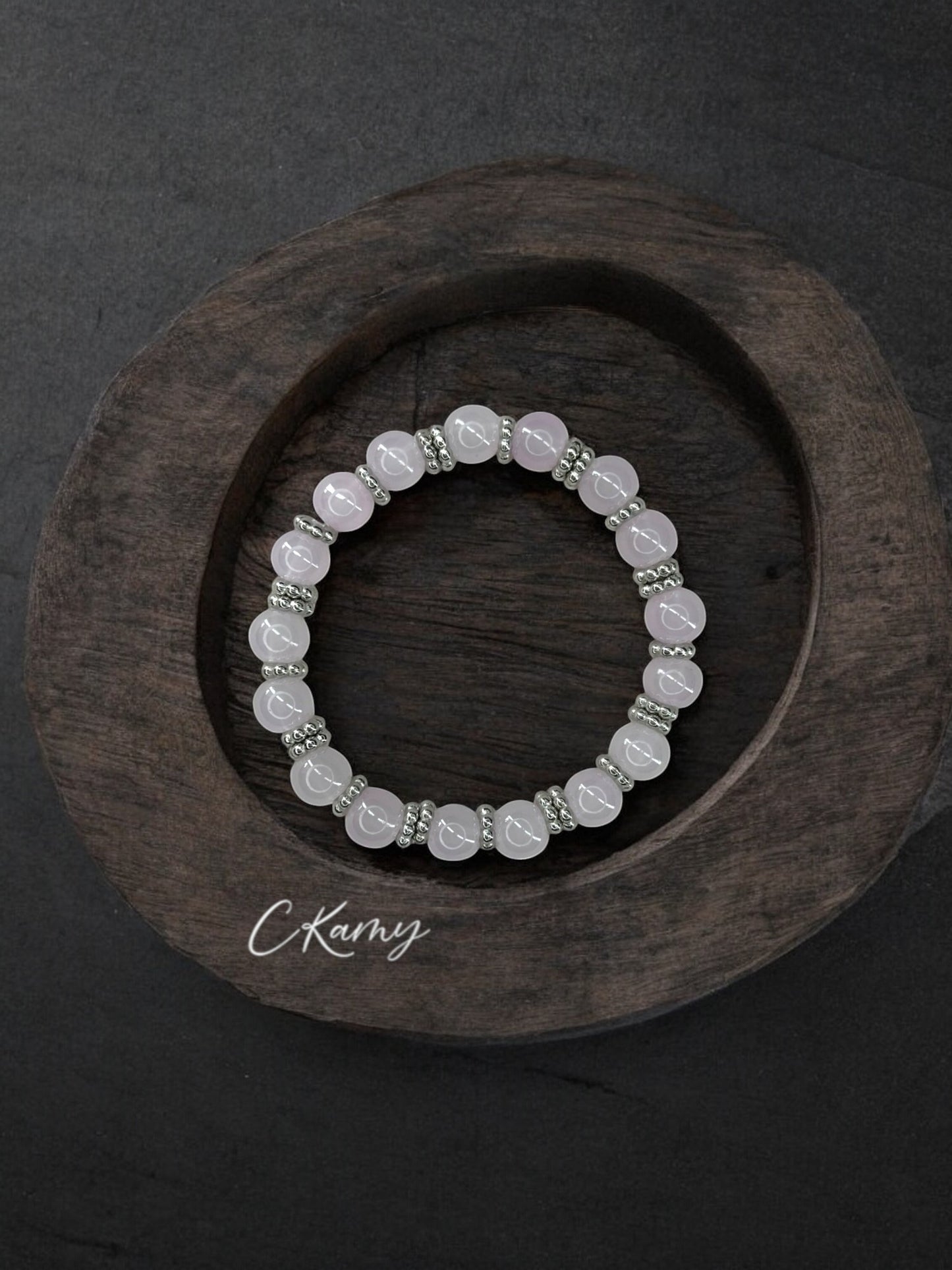 Bracelet femme perles de verre intercalaire argent violet clair