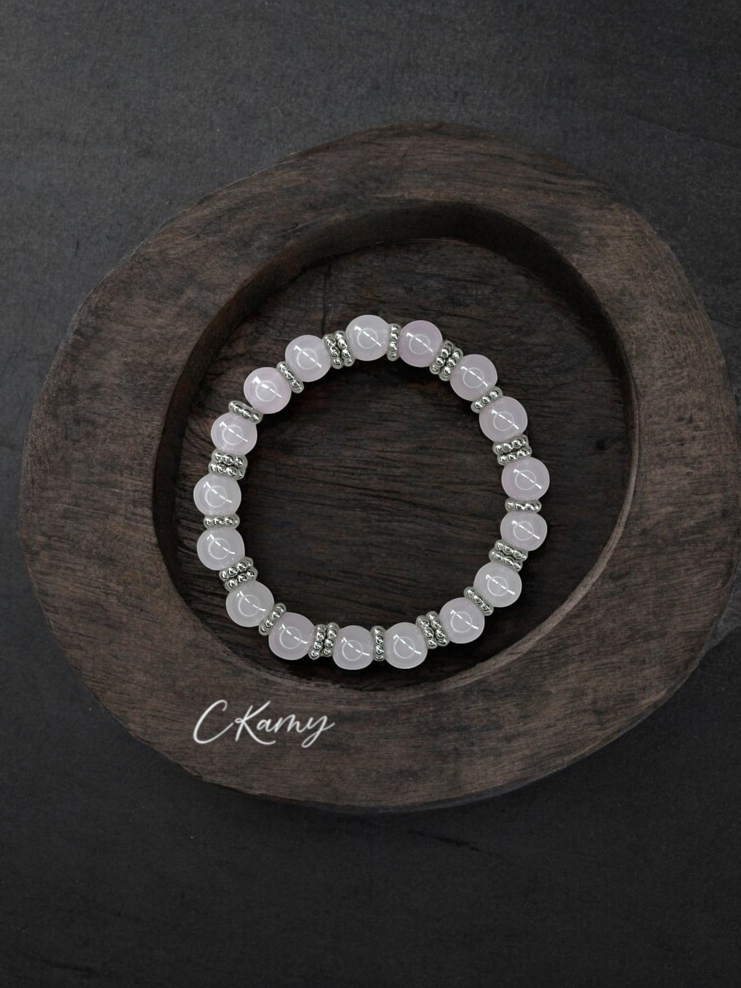 Bracelet femme perles de verre intercalaire argent violet clair