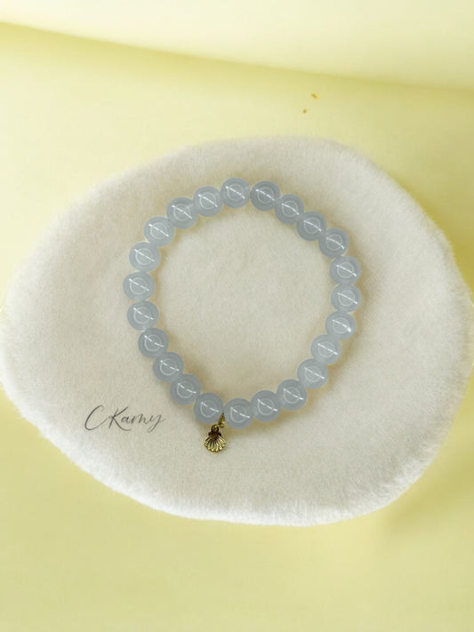 Bracelet femme perles de verres coquillage doré gris