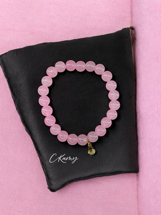 Bracelet femme perles de verres coquillage doré rose