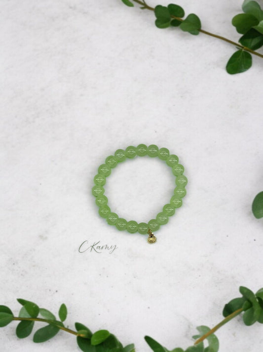 Bracelet femme perles de verres coquillage doré vert