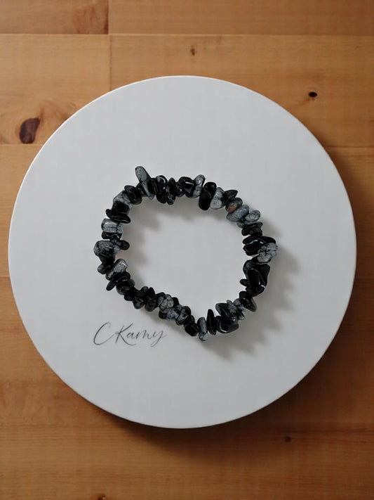 Bracelet femme perles pierres noir gris