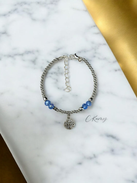 Bracelet femme petit arbre de vie argent bleu ciel