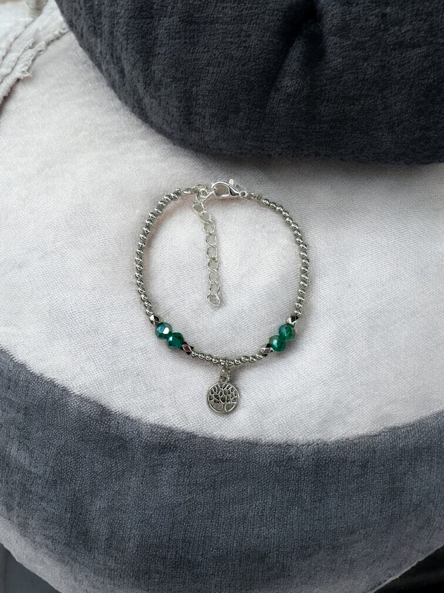 Bracelet femme petit arbre de vie argent bleu vert