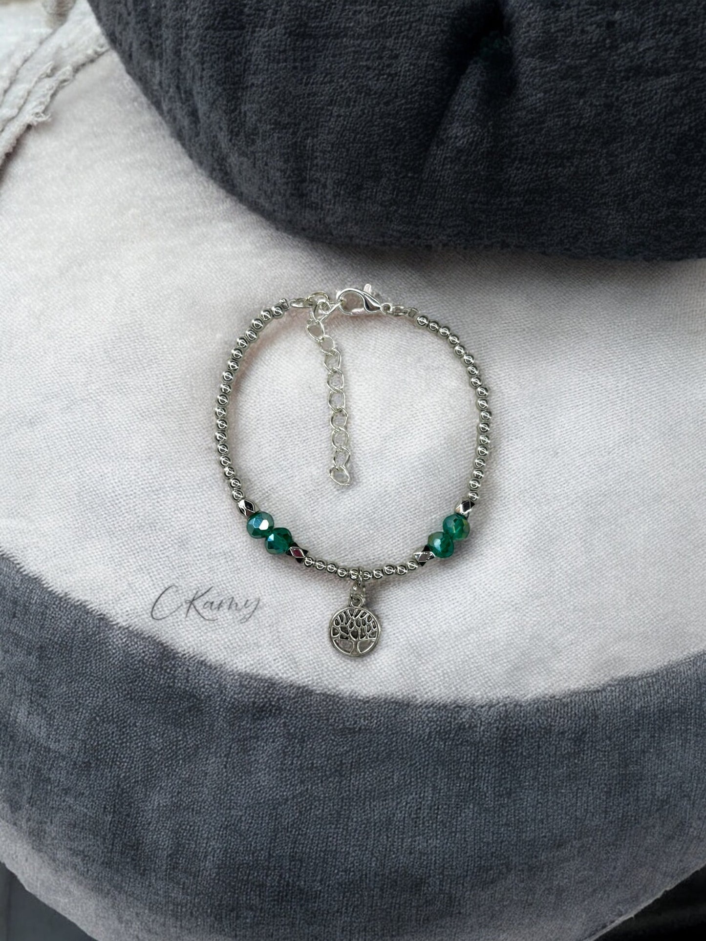 Bracelet femme petit arbre de vie argent bleu vert