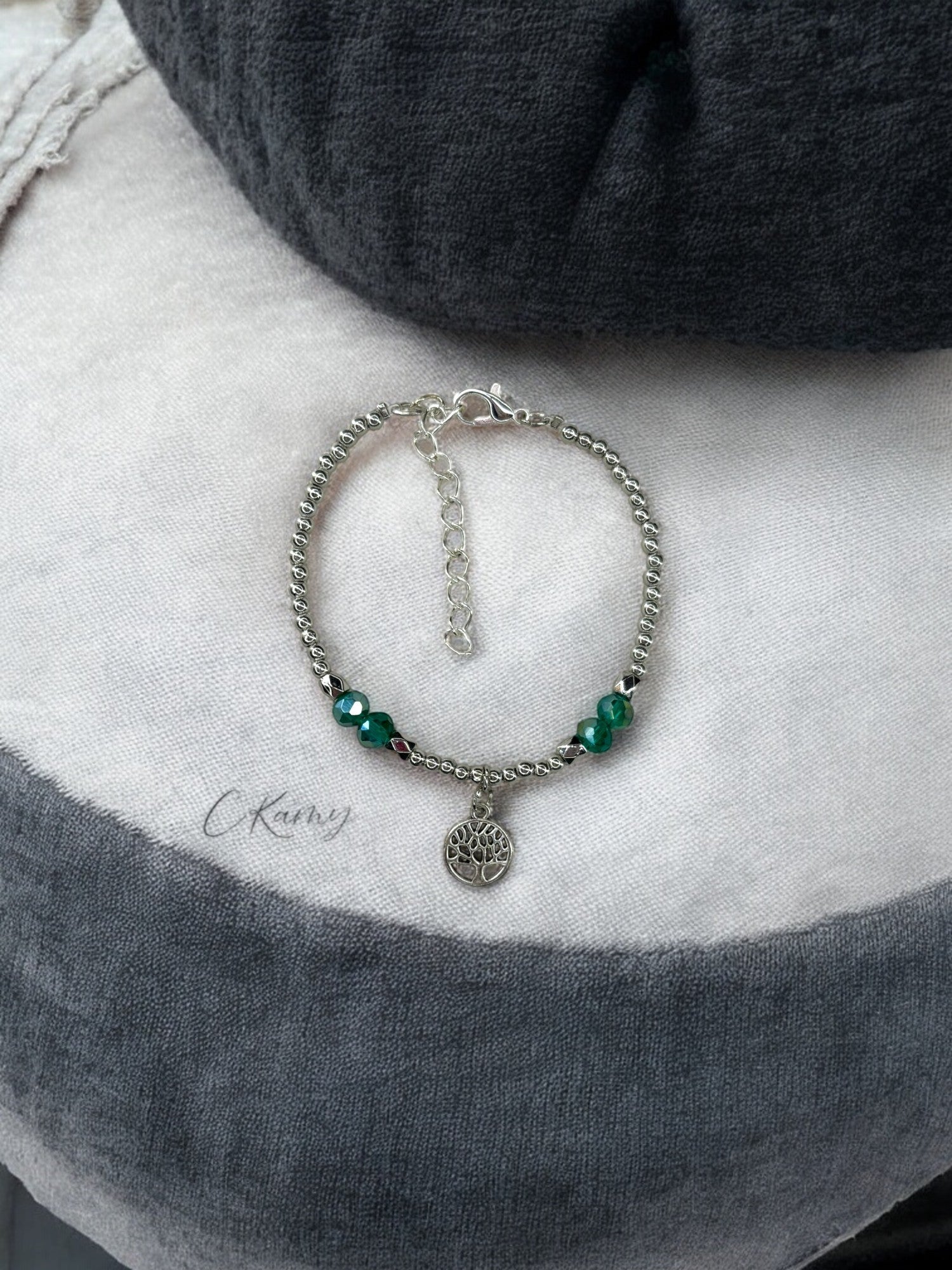 Bracelet femme petit arbre de vie argent bleu vert