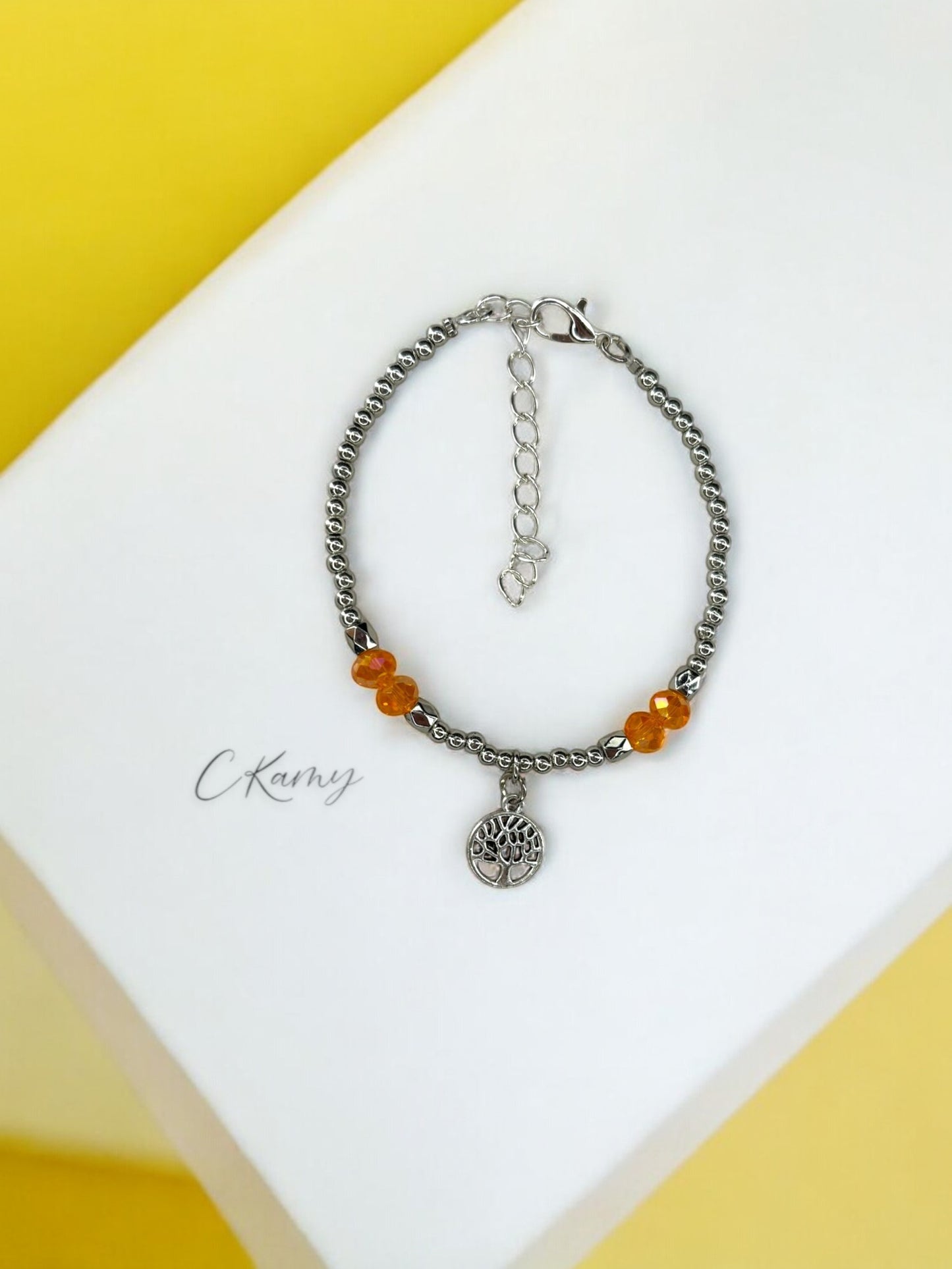 Bracelet femme petit arbre de vie argent orange