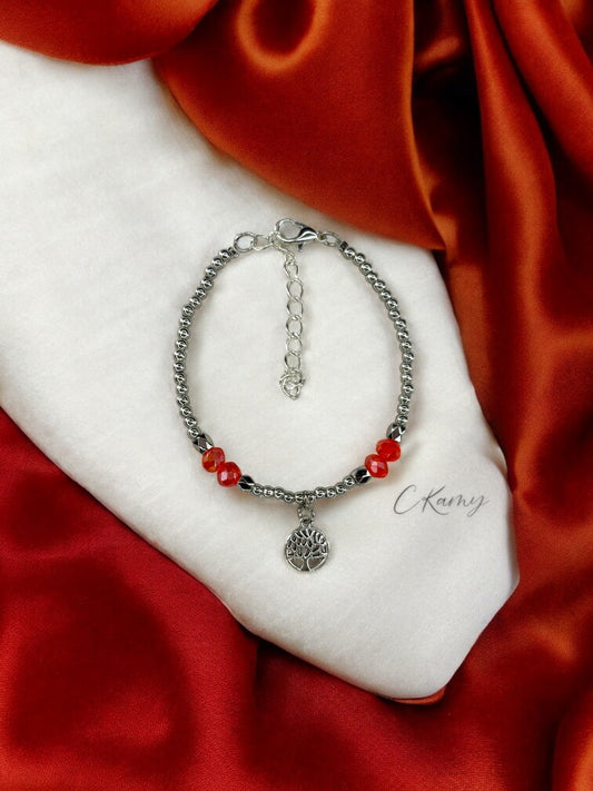 Bracelet femme petit arbre de vie argent orange flash