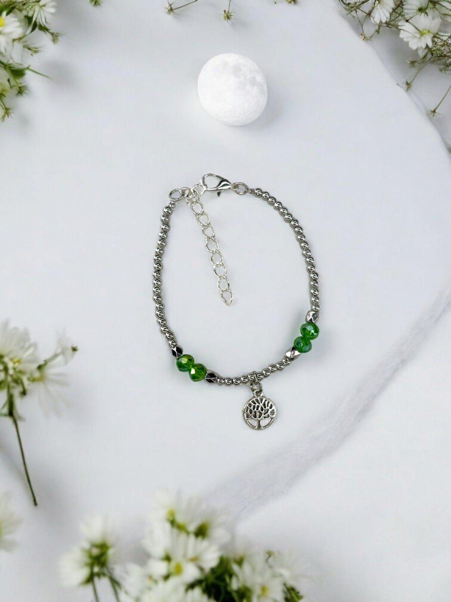Bracelet femme petit arbre de vie argent vert foncé