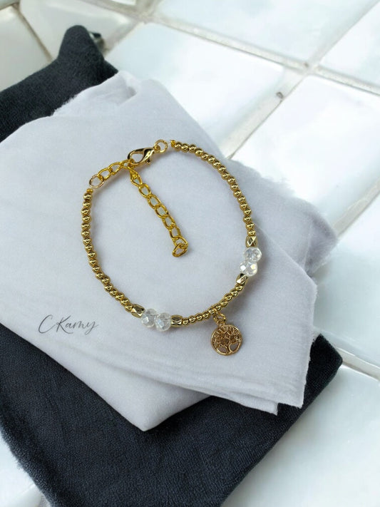 Bracelet femme petit arbre de vie doré blanc