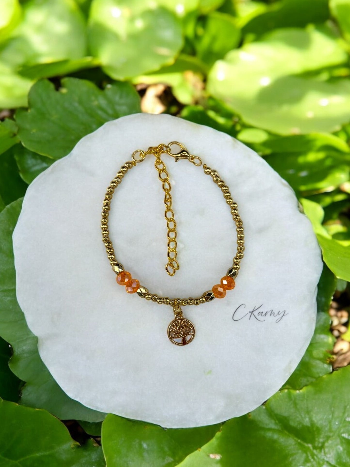 Bracelet femme petit arbre de vie doré orange