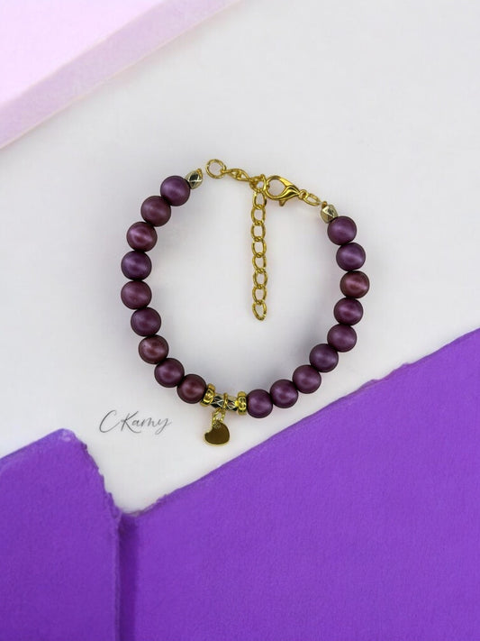 Bracelet femme petit coeur doré violet foncé mat