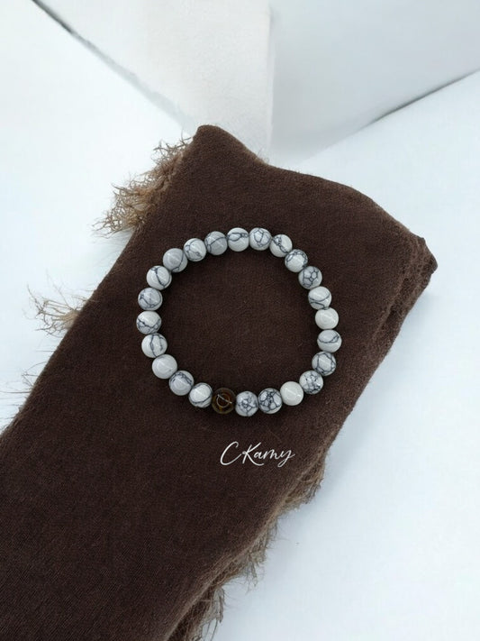 Bracelet homme bicolore blanc à traits perle marron
