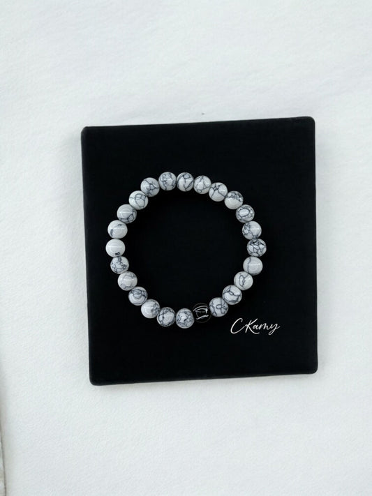 Bracelet homme bicolore blanc à traits perle noir à traits