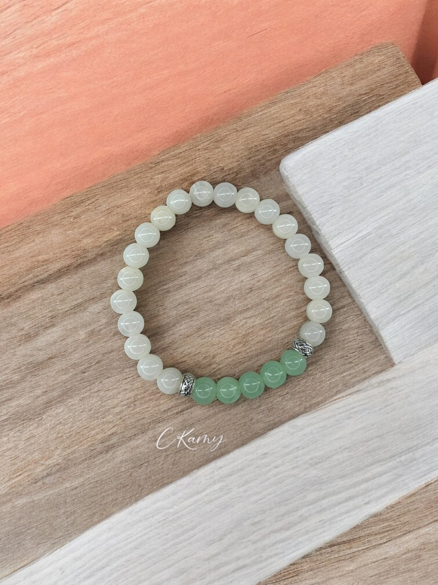 Bracelet homme bicolore blanc milieu vert
