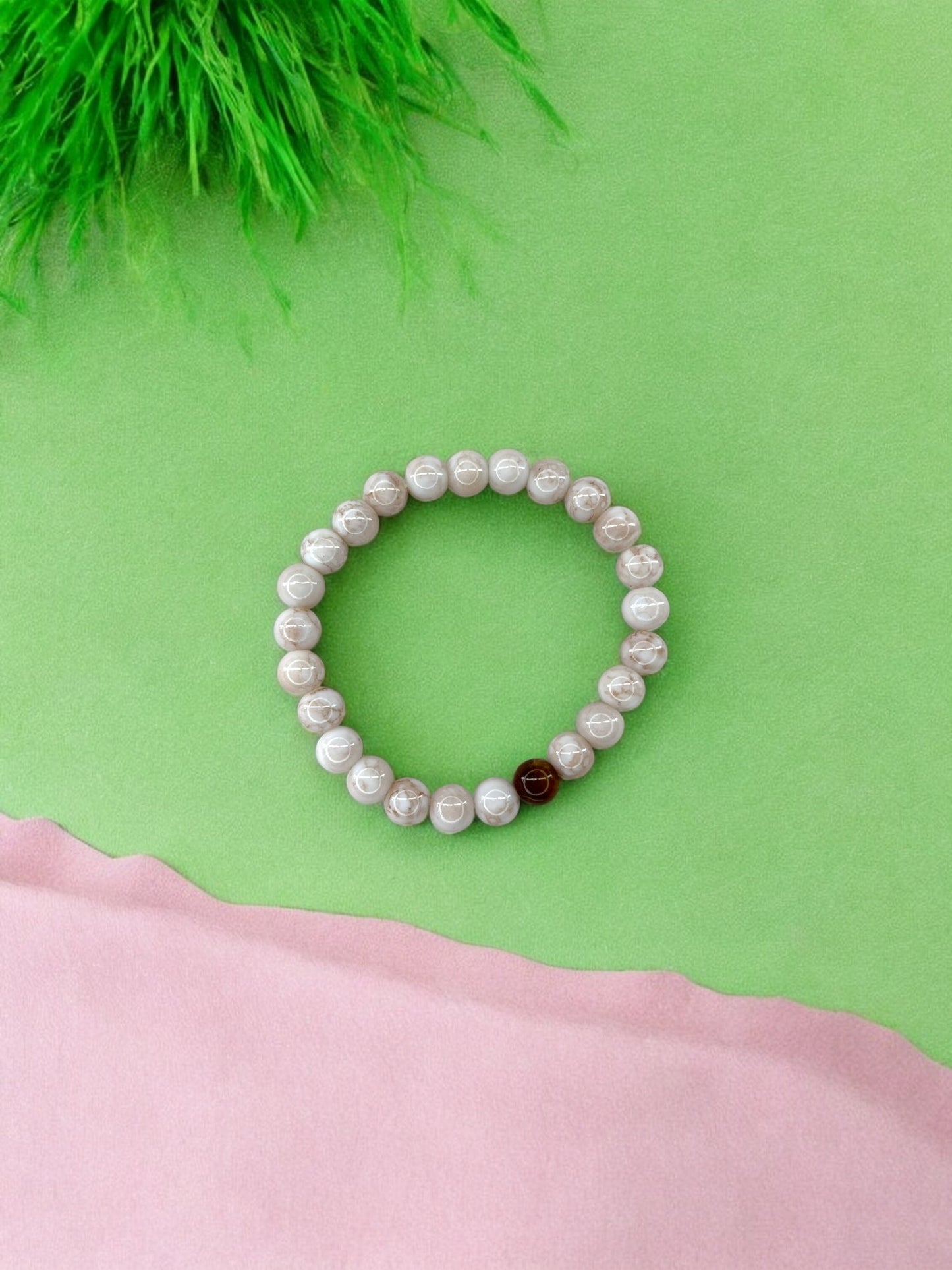 Bracelet homme bicolore crème perle marron