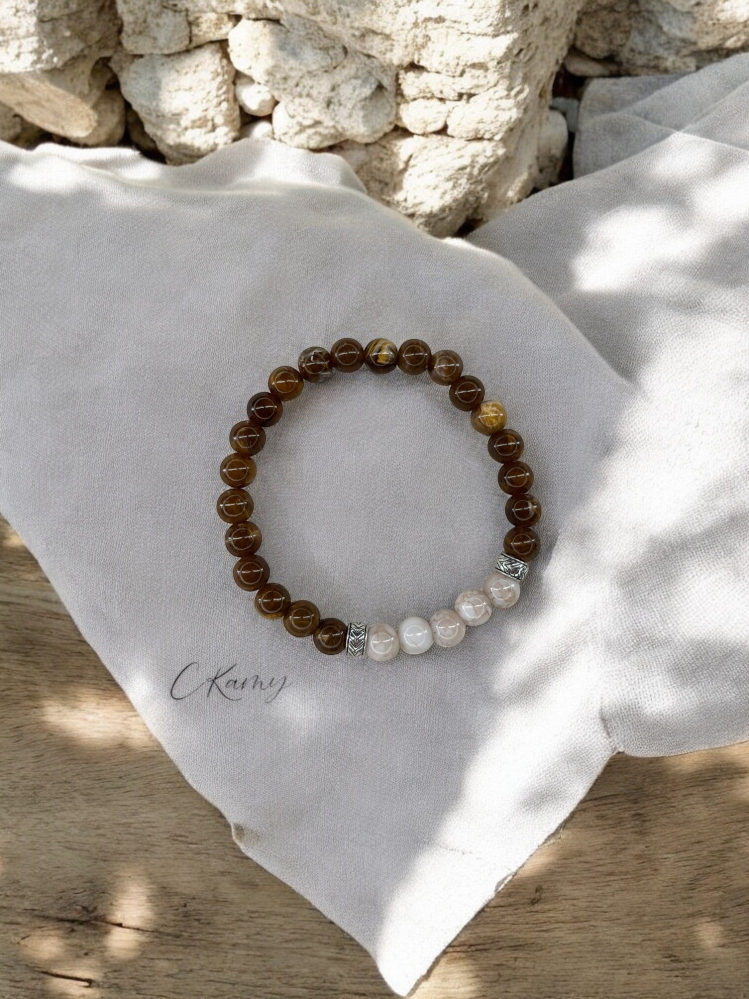 Bracelet homme bicolore marron milieu beige