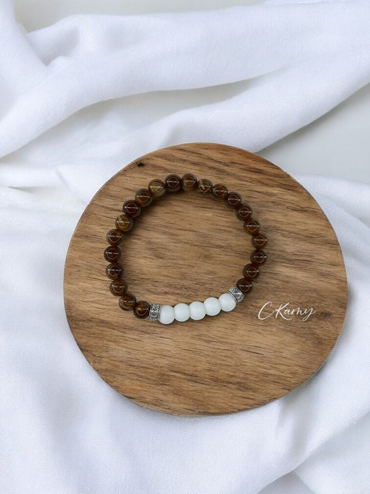 Bracelet homme bicolore marron milieu blanc