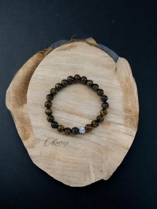 Bracelet homme bicolore marron perle blanc à traits
