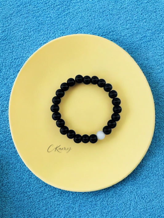 Bracelet homme bicolore noir perle blanc