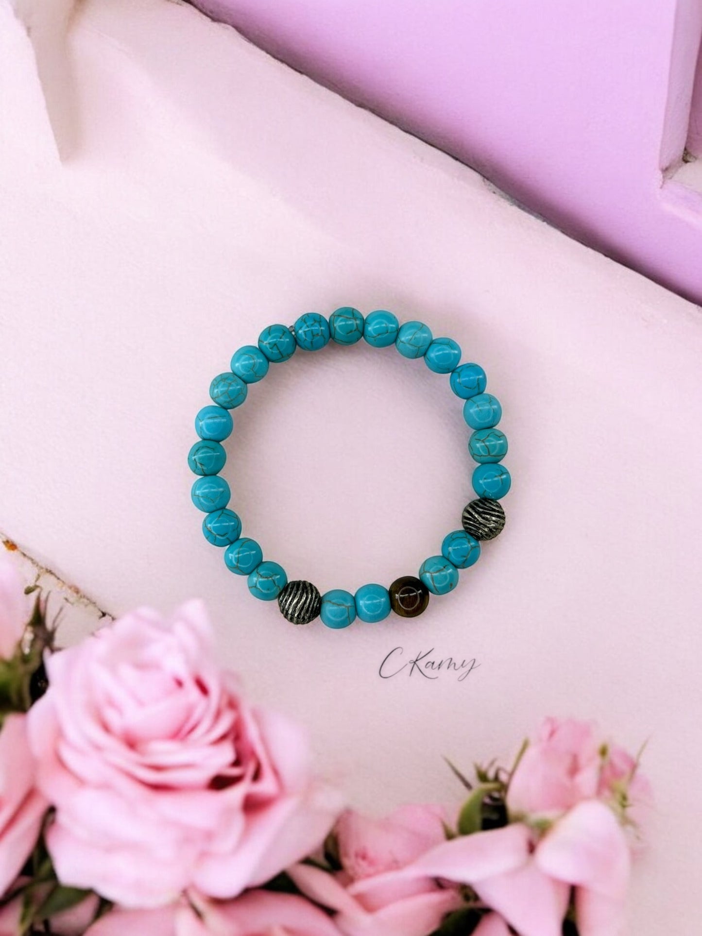 Bracelet homme boule spirale bleu à traits