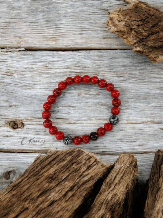 Bracelet homme boule spirale rouge à traits